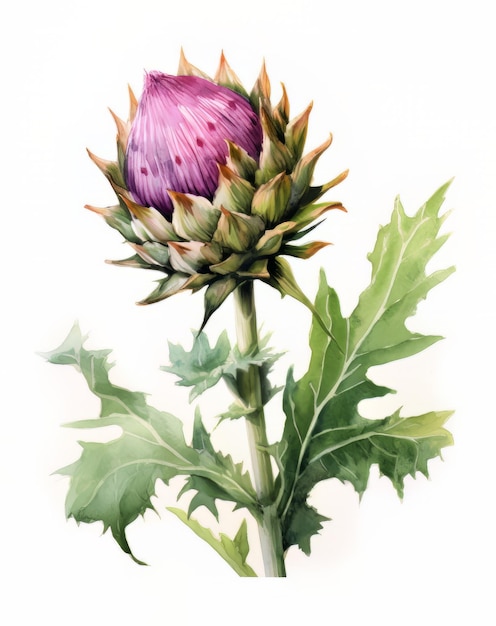 watercolor drawing of a protea flower isolated on white background