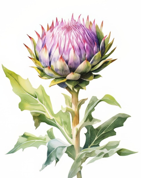 watercolor drawing of a protea flower isolated on white background