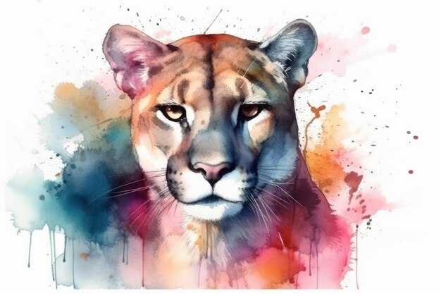 Watercolor drawing of a puma