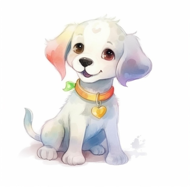 Photo a watercolor drawing of a puppy with a heart on its collar.