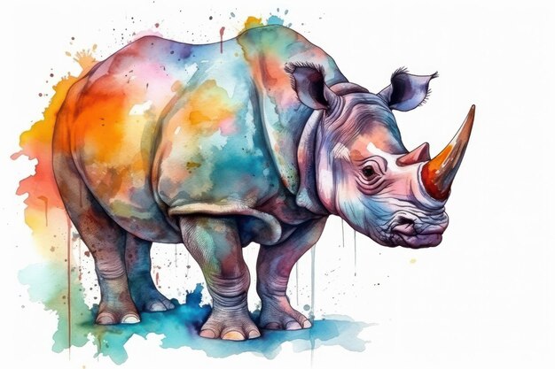 Watercolor drawing of a rhinoceros