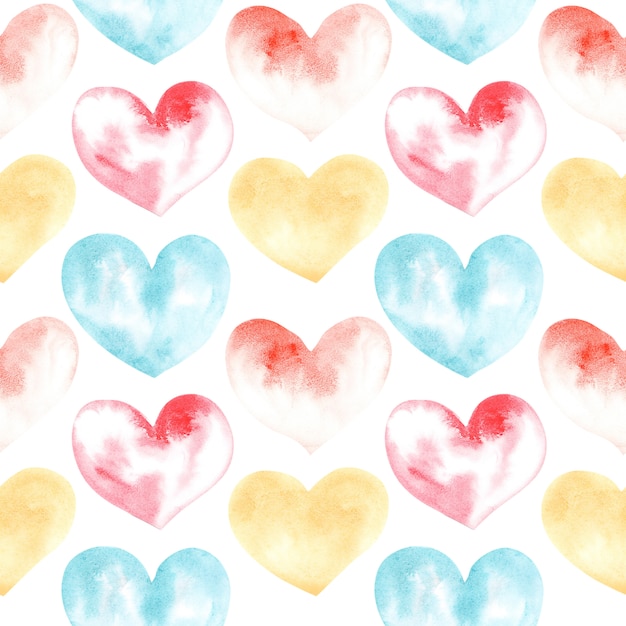 watercolor drawing seamless pattern of shapes of heart