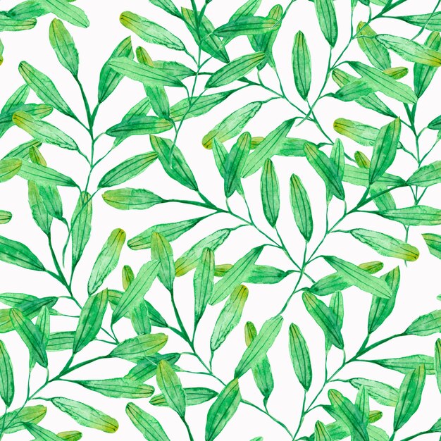 Photo watercolor drawing seamless pattern with green leaves and twigs