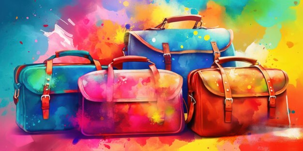 Watercolor drawing of a set of travel suitcases