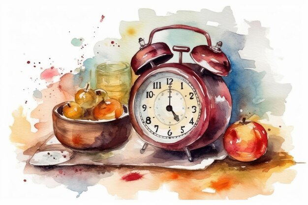 Watercolor drawing of a table clock