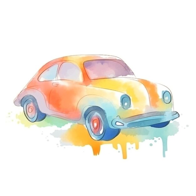 Photo watercolor drawing of a vintage car from the 70s.