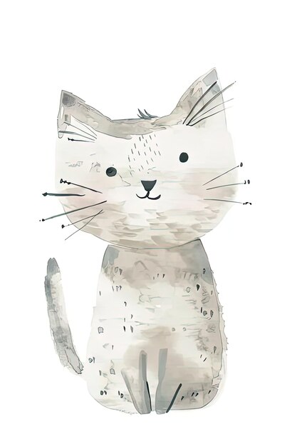 A watercolor drawing of a white cat