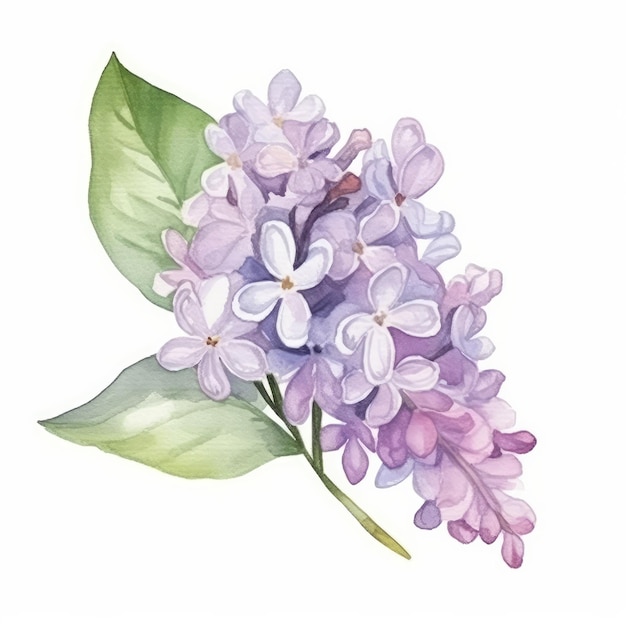 Watercolor drawing with Lilac flower Illustration AI GenerativexA