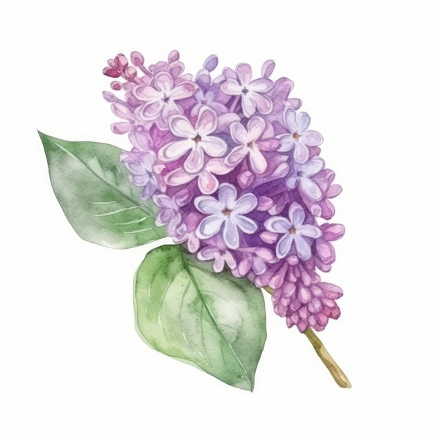 Watercolor drawing with Lilac flower Illustration AI GenerativexA