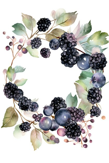 A watercolor drawing of a wreath of berries.