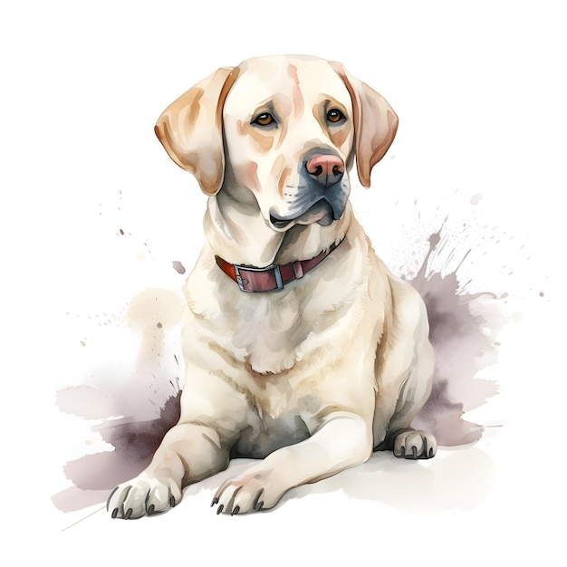 A watercolor drawing of a yellow labrador retriever.