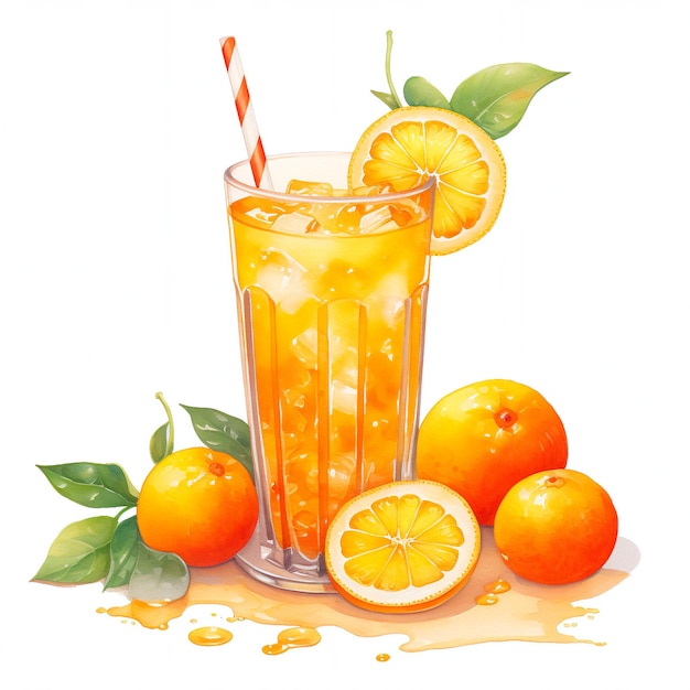 Watercolor drink orange juice illustration