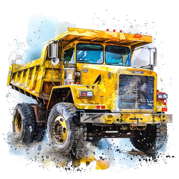 Watercolor Dump Truck Construction Vehicles