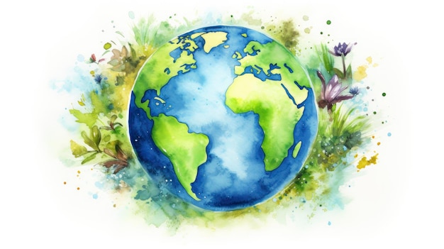 Watercolor Earth Celebrating World Earth Day with Environmental Protection