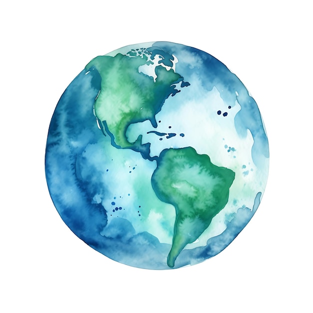 水彩アースデイイラスト 緑の惑星と環境バランスの生態学的概念