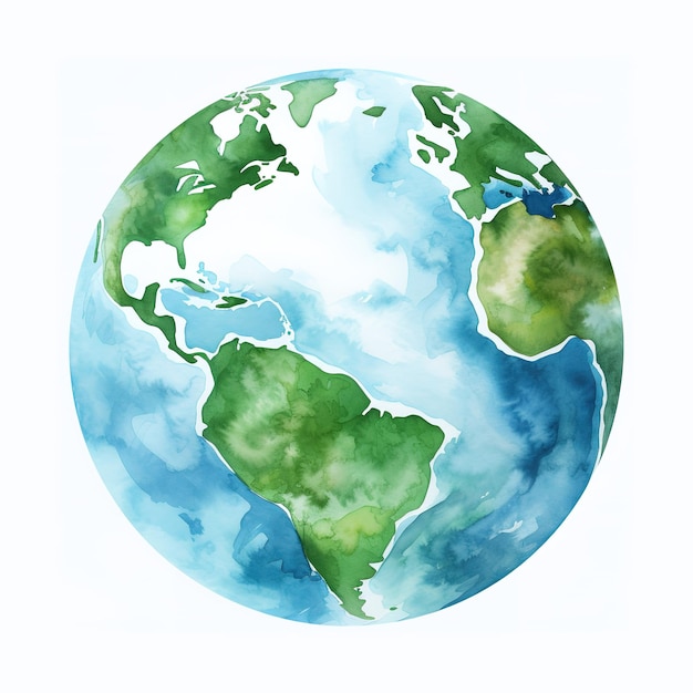 Photo watercolor earth globe green blue