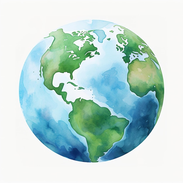 Photo watercolor earth globe green blue