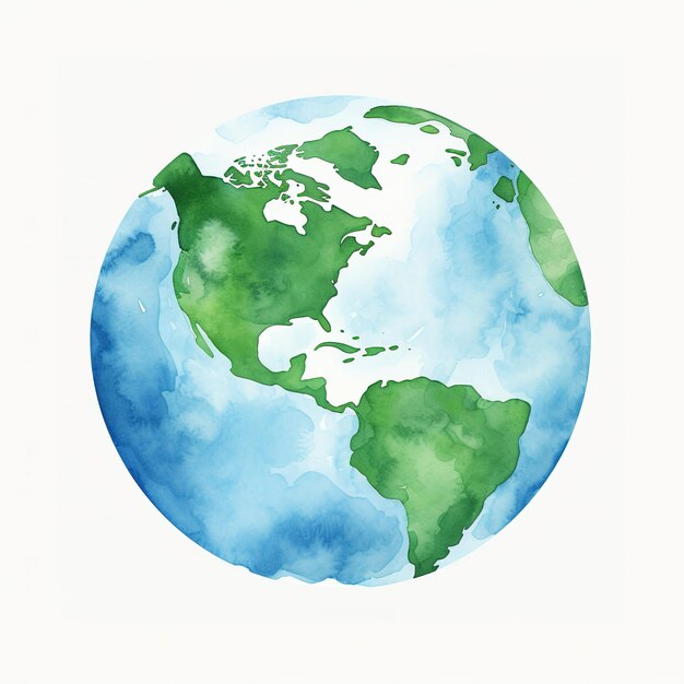 Watercolor earth globe green blue