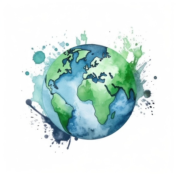 Watercolor Earth planet Illustration AI GenerativexA