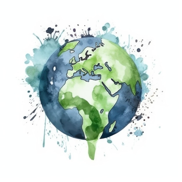 Watercolor Earth planet Illustration AI GenerativexA