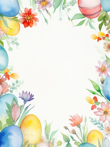 Watercolor Easter Frame With Eggs and Flowers