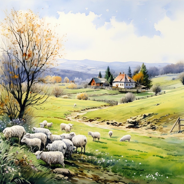 Watercolor Easter Landscape Paper