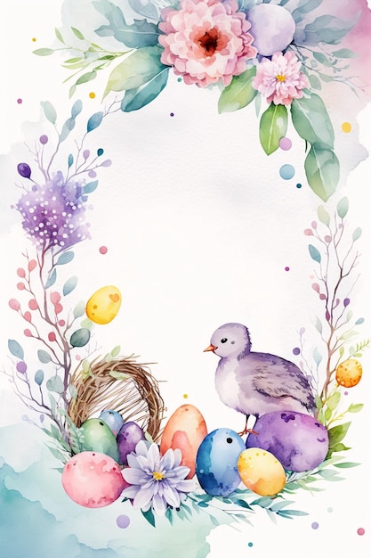 Watercolor easter spring floral background with copy space