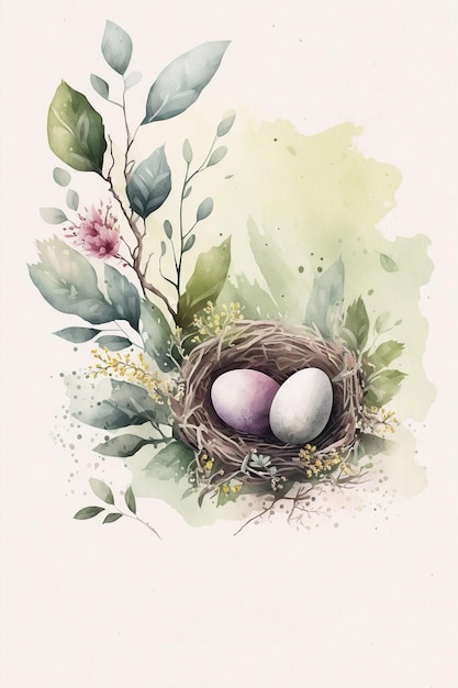 Watercolor easter spring floral background with copy space