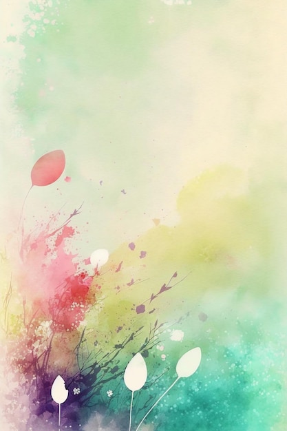 Watercolor easter spring floral background with copy space