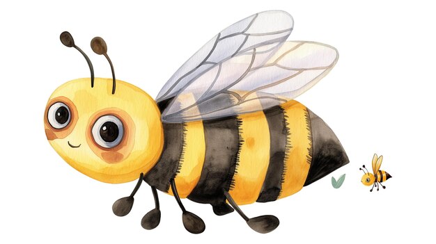 Photo watercolor educational cartoon bee isolated on a transparent background