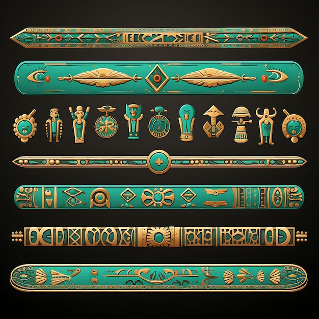 Watercolor of Egyptian Hieroglyphic Borderlines Ancient Symbol Objects Rel Clipart 2D Flat Design