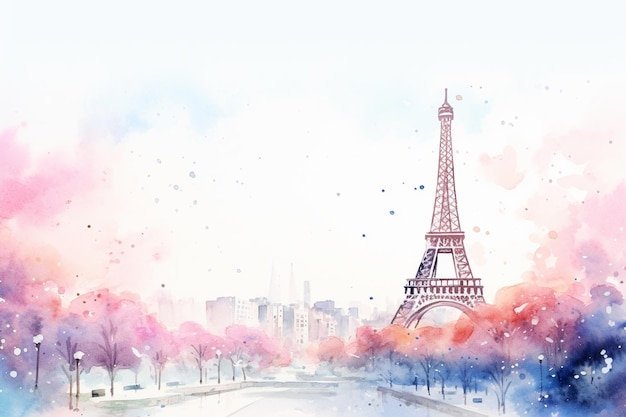 watercolor eiffel tower with copy space