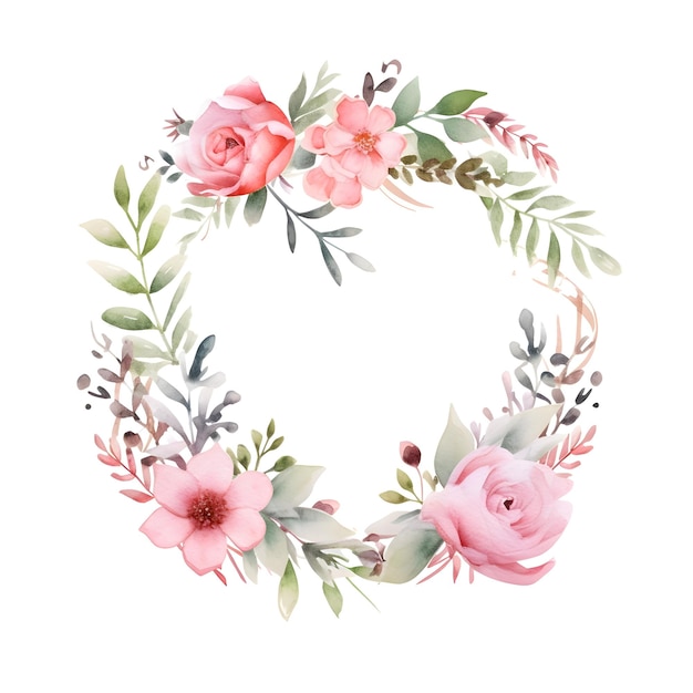 Watercolor elegant floral wreath isolated on white background for wedding invitation card design art