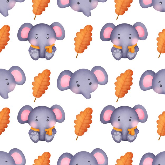 Photo watercolor elelphants seamless patterns.