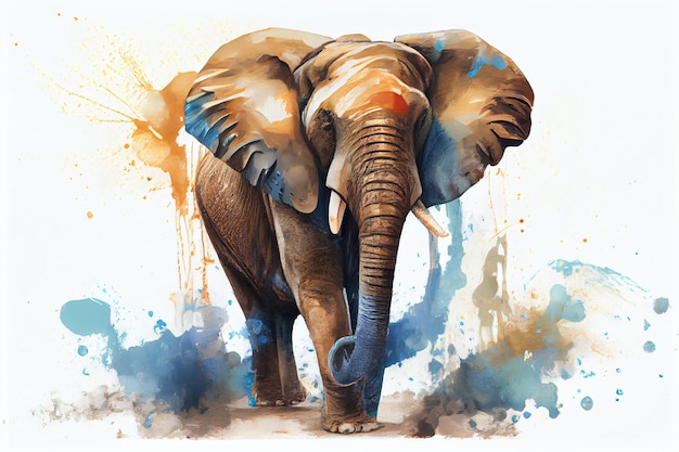 Watercolor elephant isolated generative ai