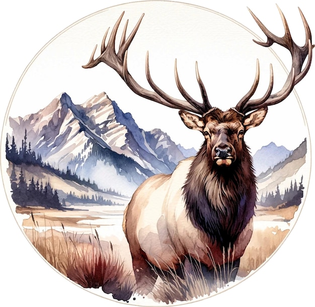 watercolor Elk illustration wildlife white background generative AI