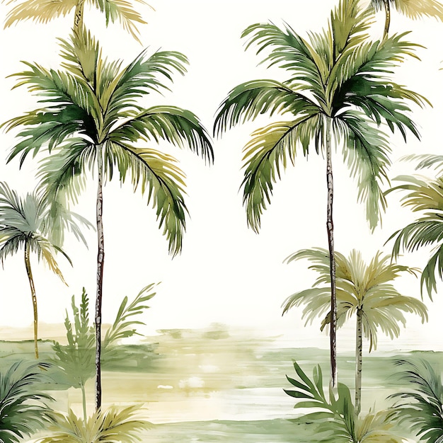 Watercolor of Emirati Palm Rug Palm Tree Motif Repeating Pattern Rectangul Clipart Tshirt Pattern