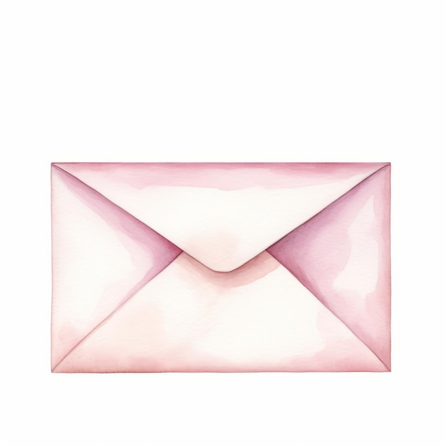 Watercolor Envelope Illustration with Pink Watercolor on White Background