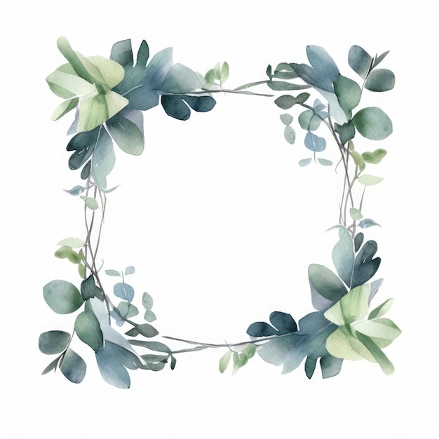 Watercolor Eucalyptus leaf frame with a contemporary and artistic style on white AI generated