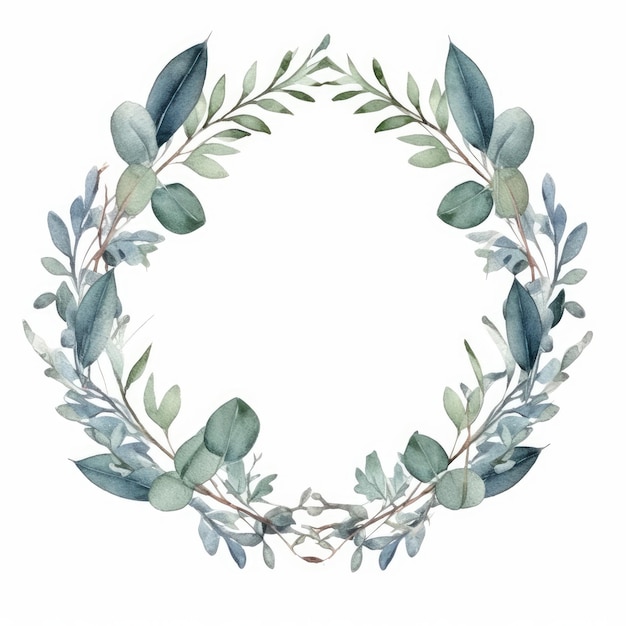 Watercolor Eucalyptus leaf frame with a delicate and intricate design on white AI generated