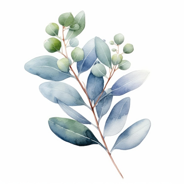 Watercolor Eucalyptus leaf frame with a fresh and natural vibe on white background AI generated