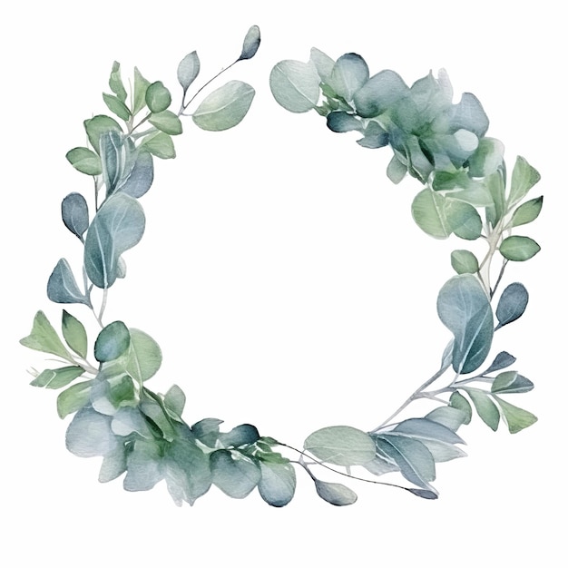 Watercolor Eucalyptus leaf frame with a handdrawn or sketchy style on white AI generated