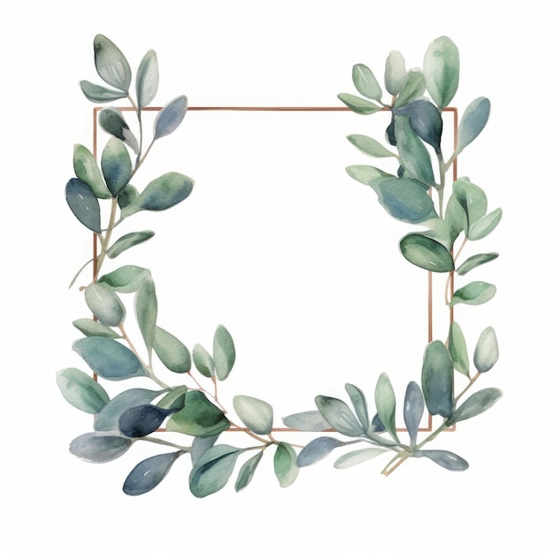 Watercolor Eucalyptus leaf frame with a modern and clean look on white background AI generated