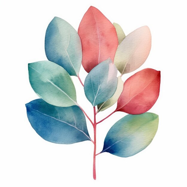 Watercolor Eucalyptus leaf frame with a vibrant color palette on white AI generated