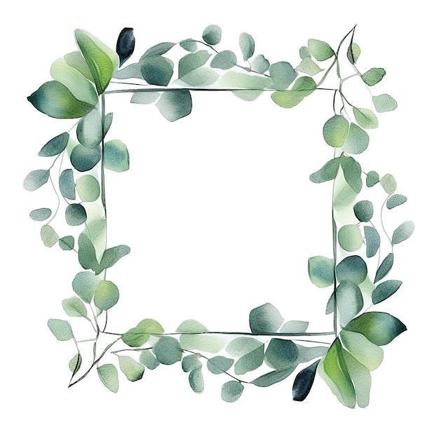 Watercolor eucalyptus leaves frame isolated