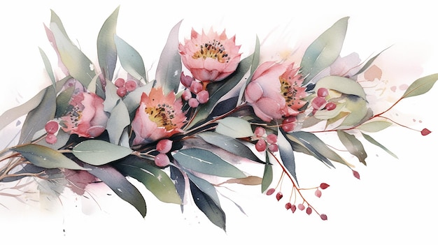 Watercolor eucalyptus watercolor floral Generative AI