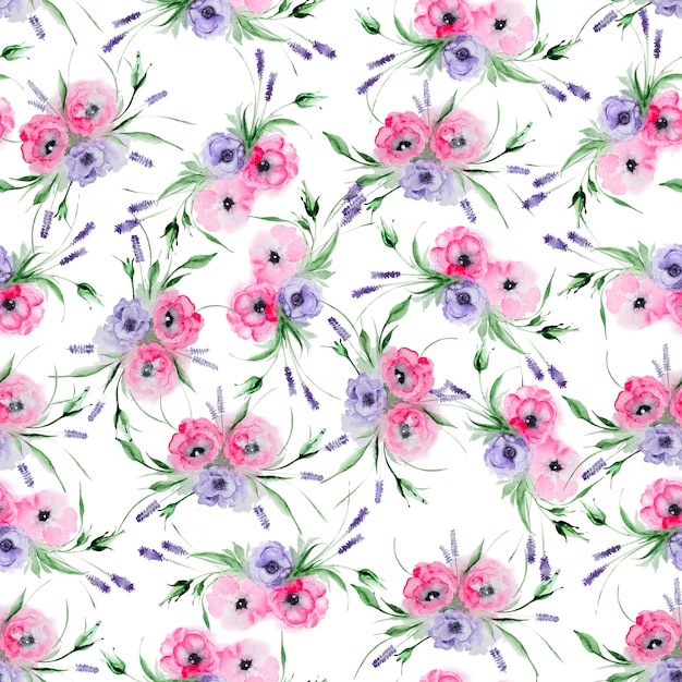 Watercolor Eustoma flower seamless pattern