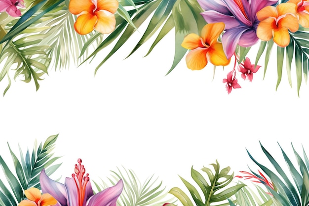 Photo watercolor exotic flowers background