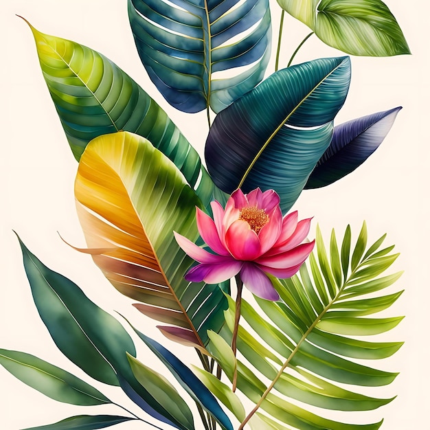 Photo watercolor exotic plants palm leaves