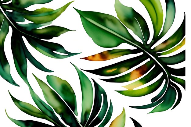 Watercolor exotic plants palm leaves